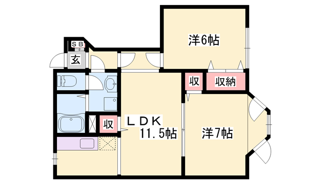 コンフォート阿江(2LDK/1階)の間取り写真