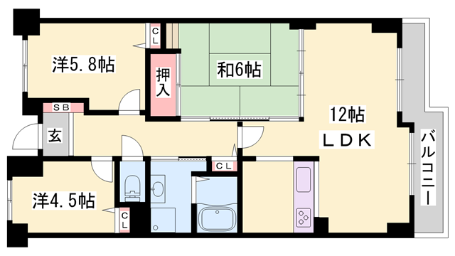 ロイヤルシャトー手柄南(2SLDK/3階)の間取り写真