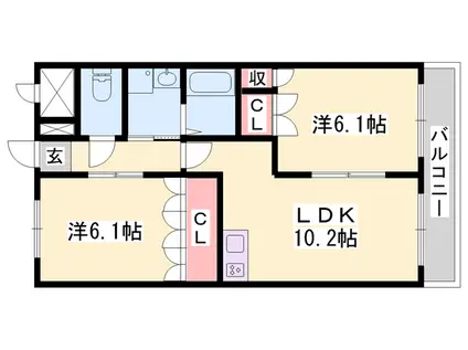 コンフォタブルS(2LDK/2階)の間取り写真