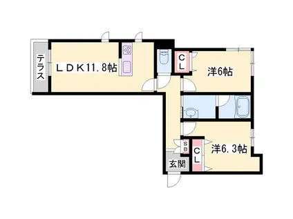 イン フローラ 大島(2LDK/1階)の間取り写真