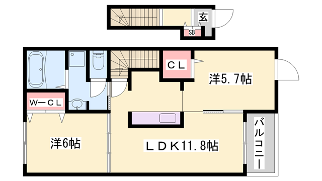 グランデール興浜Ⅲ(2LDK/2階)の間取り写真