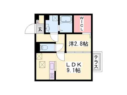 サンライズ中地(1LDK/2階)の間取り写真