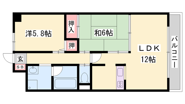 高岡中村コーポパートⅡ(2LDK/11階)の間取り写真