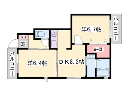 シャーメゾン三木(2DK/1階)の間取り写真