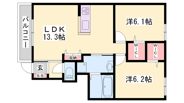 オリエンタル(2LDK/1階)の間取り写真