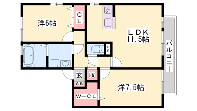 セジュール砥堀 B棟(2LDK/2階)の間取り写真
