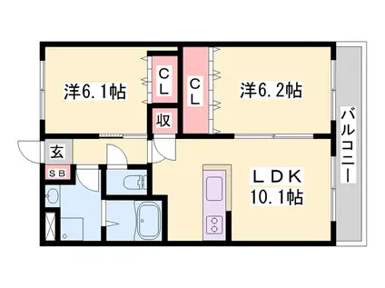 サンシャイン2号館(2LDK/2階)の間取り写真