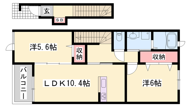 サンリットベル A棟(2LDK/2階)の間取り写真