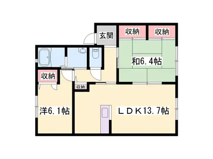 サンハイツ加古川Ⅱ(2LDK/1階)の間取り写真