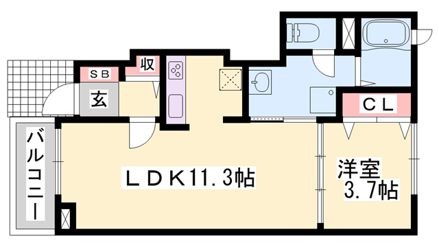アンソレイエ飾磨 Ⅱ番館(1LDK/1階)の間取り写真