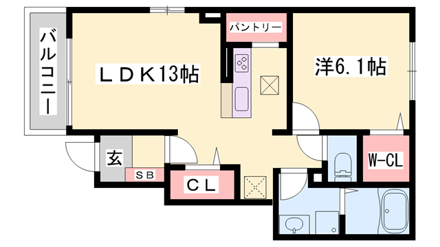 ミルフィーユB(1LDK/1階)の間取り写真