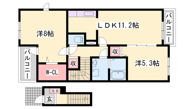 ピアチェーレⅡ(2LDK/2階)の間取り写真