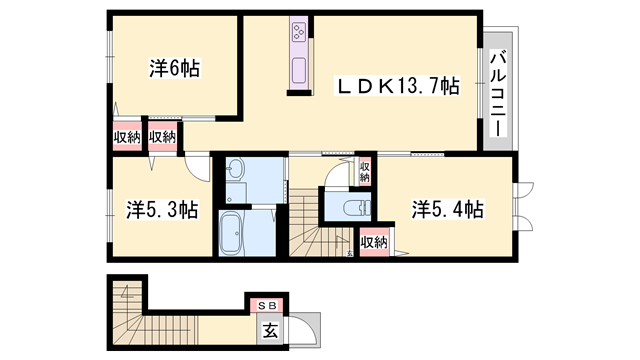 ファミール桜(3LDK/2階)の間取り写真