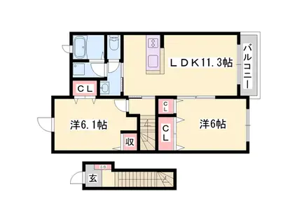 エステート社Ⅰ(2LDK/2階)の間取り写真
