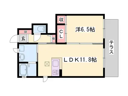 MAST COURT下滝野(1LDK/1階)の間取り写真