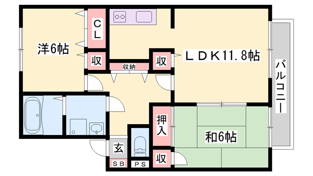 メゾンリトルビレッジ(2LDK/1階)の間取り写真