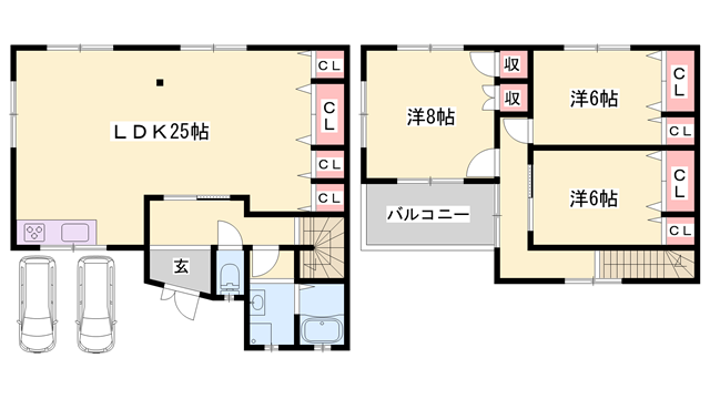 山陽本線 英賀保駅 徒歩29分 2階建 築55年(3LDK)の間取り写真