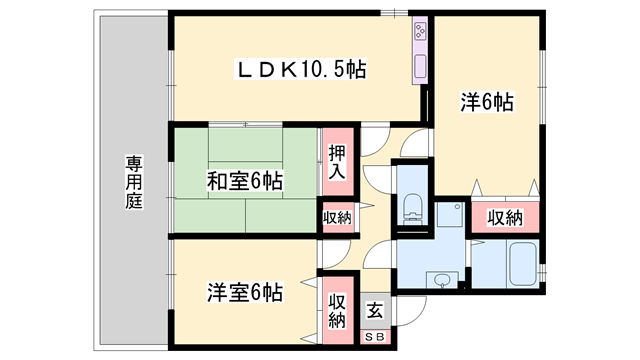 サンステージ海浜 B棟(3LDK/1階)の間取り写真