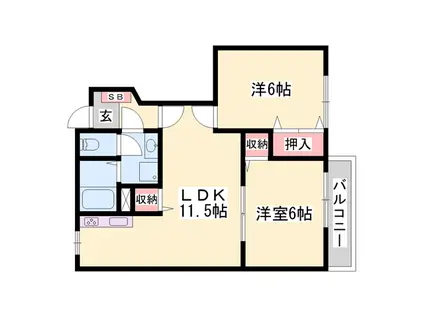 コーポ久遠 Ⅰ(2LDK/1階)の間取り写真