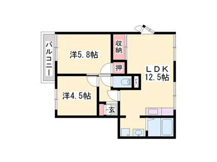 ネオハイツ・ロッキー(2LDK/1階)の間取り写真