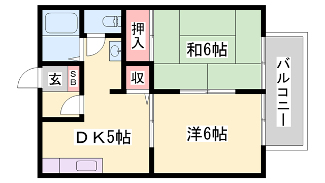 プランドール汐見台(2DK/1階)の間取り写真