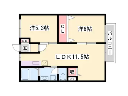 オートハイツⅡ(2LDK/1階)の間取り写真