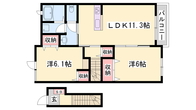 ファンターナ(2LDK/2階)の間取り写真