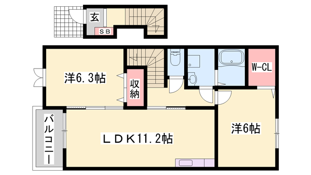 プルメリア Ⅱ(2LDK/2階)の間取り写真