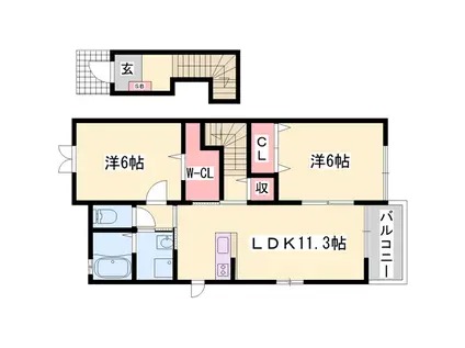 アンフィニレーヴ1(2LDK/2階)の間取り写真