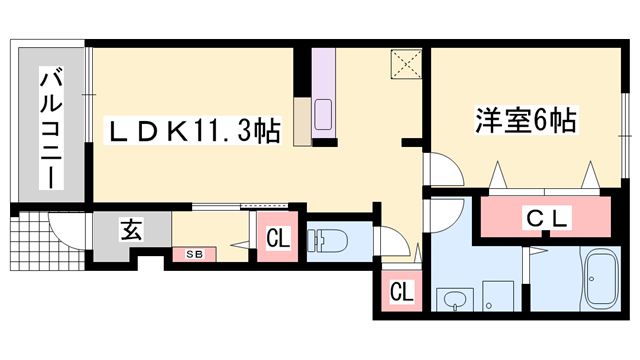 エル・ヴィエントB棟(1LDK/1階)の間取り写真