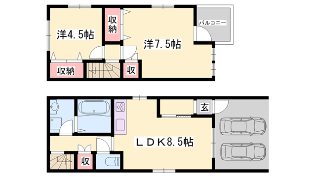 姫新線 播磨高岡駅 徒歩18分 2階建 築20年(2LDK)の間取り写真
