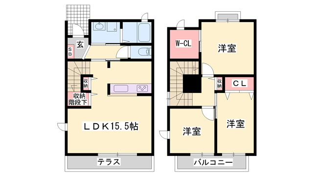 プチウエストⅢD・E・F(3LDK/1階)の間取り写真