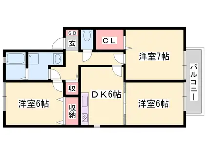 グランドゥールニシキ(3DK/2階)の間取り写真