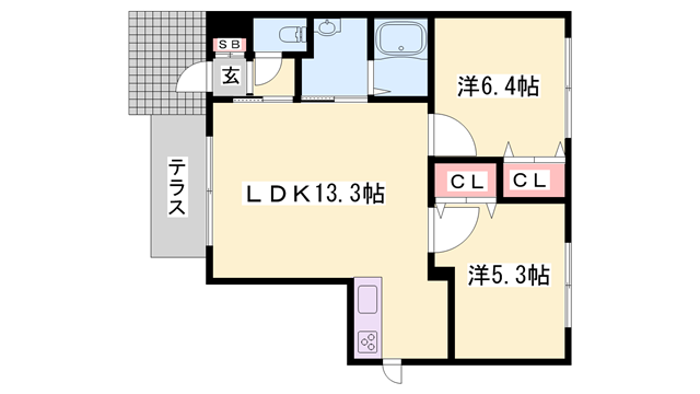 シャーメゾン クラヴィエ上中A棟(2LDK/1階)の間取り写真