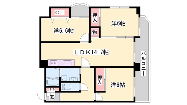 ラシャンス広畑(3LDK/5階)の間取り写真