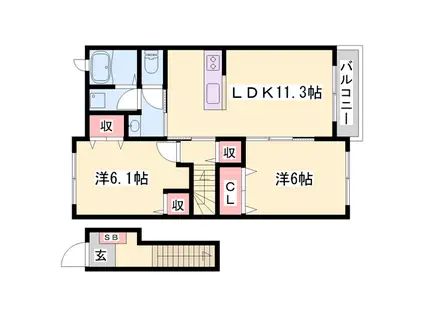 セレーノカーサⅡ(2LDK/2階)の間取り写真