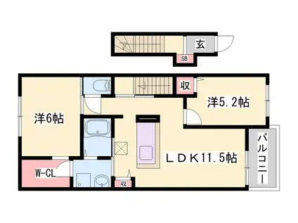 ウエストガーデンⅥ(2LDK/2階)の間取り写真