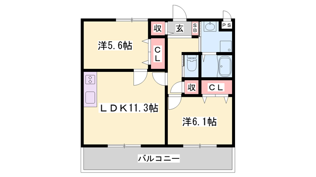 チェリーブロッサム(2LDK/2階)の間取り写真