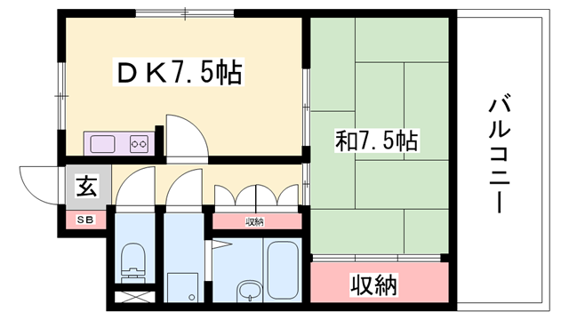ハイライフ高砂(1DK/2階)の間取り写真