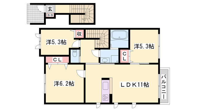 サンハイツ大谷(3LDK/2階)の間取り写真