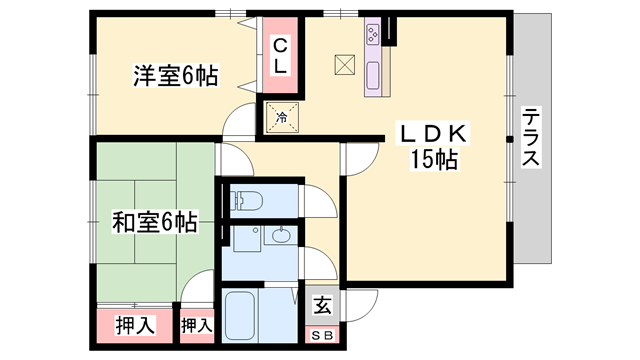 サンアベニュー田寺 1(2LDK/1階)の間取り写真