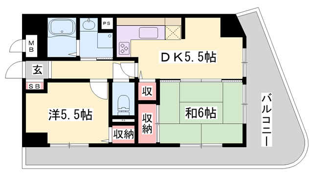 ライオンズマンション姫路(2DK/4階)の間取り写真