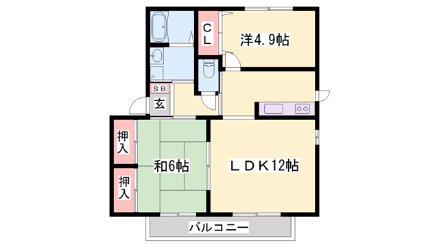 アルカディアコート(2LDK/2階)の間取り写真