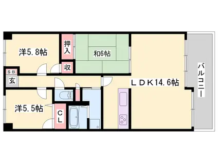 フレイグランス田寺(3LDK/3階)の間取り写真