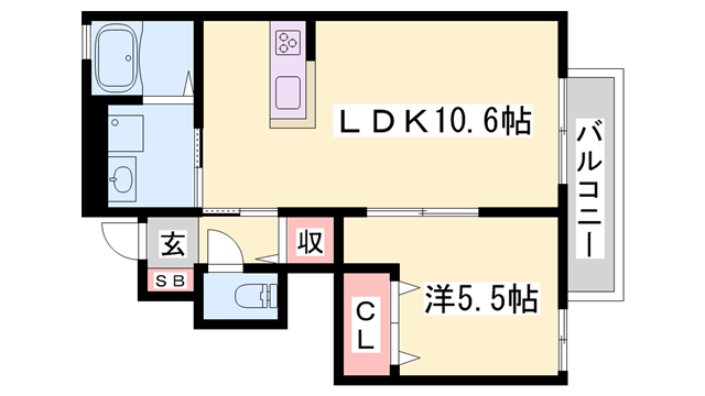 コモド恵美酒(1LDK/1階)の間取り写真