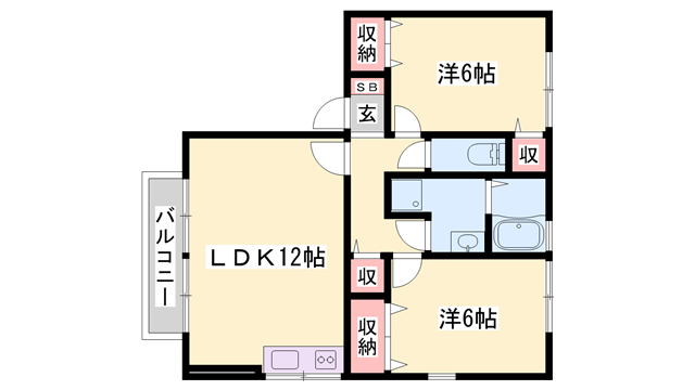 ラ・ヴィーダー B(2LDK/2階)の間取り写真