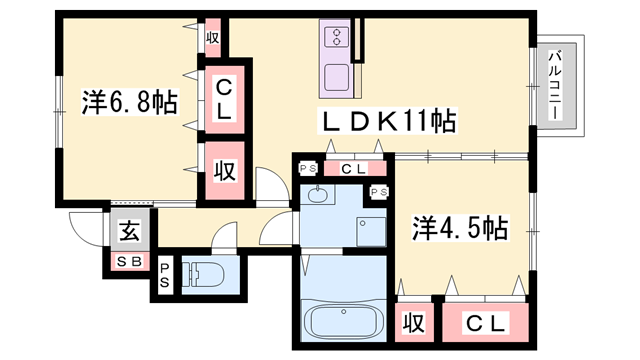 セジュール加佐 B(2LDK/1階)の間取り写真