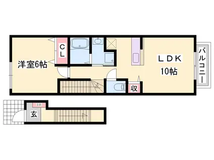 リシェスコリーヌB棟(1LDK/2階)の間取り写真
