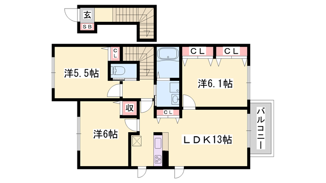 シャーメゾン仁豊野Ⅱ(3LDK/2階)の間取り写真
