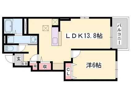 アバンツァート葉多(1LDK/1階)の間取り写真